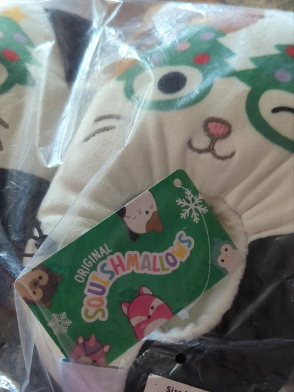 Squishmallows Cream Cat Neck Pillow with Green Holiday Glasses